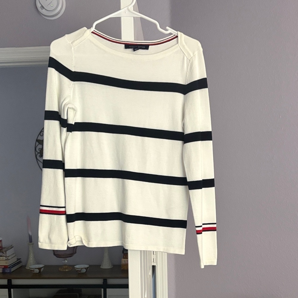 Tommy Hilfiger Black and White Striped Sweater